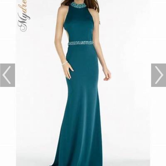 Alyce Paris long formal evening gown prom garnet sleeveless halter dress cutout - Picture 2 of 5